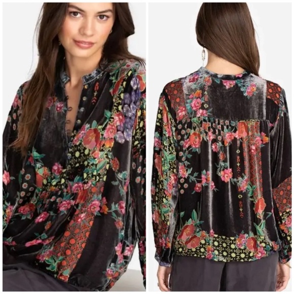 Johnny Was beautiful bohemian velvet floral blouse NWT - Picture 2 of 13